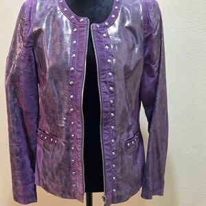 Sharif Purple Metallic Studded Leather Blazer